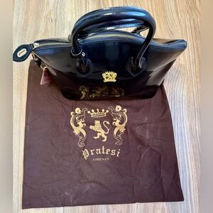 Pratesi Firenze Black Patent Leather Satchel Handbag w/ Lock Key Light